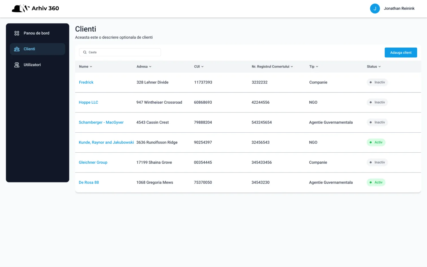 Arhiv360 — client management
